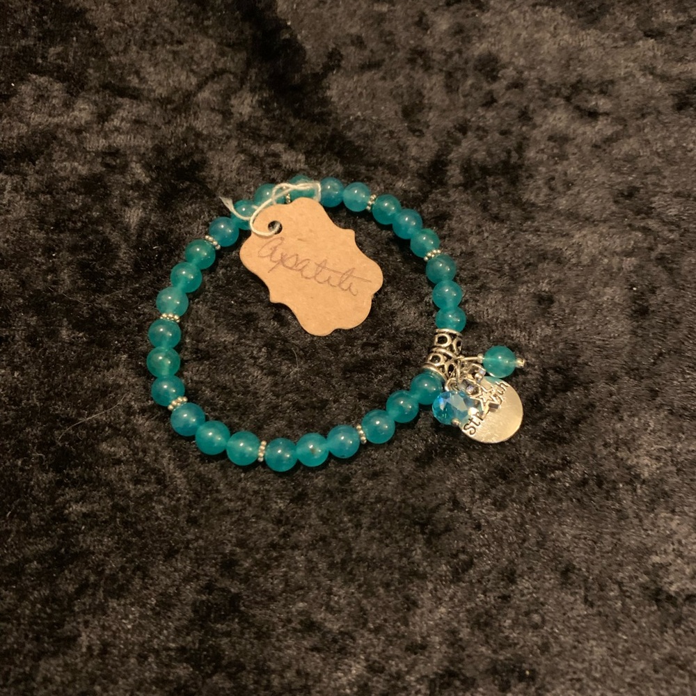 Genuine Apatite gemstone bead bracelet with dangling charms